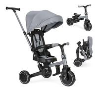 KikkaBoo Triciclo Evolutivo ALUMA 8 en 1, Triciclo Bebé Plegable con Manillar Padres, Asiento Reversible, Capota Ajustable, Arnés 5 Puntos, Marco Aluminio, Gris