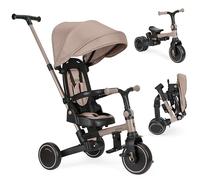 KikkaBoo Triciclo Evolutivo 8 en 1 ALUMA, Triciclo Bebé Desde 1 Año Plegable con Manillar Padres, Asiento Reversible, Capota Ajustable, Arnés 5 Puntos, Marco Aluminio, Beige