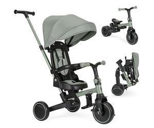 KikkaBoo Triciclo Evolutivo ALUMA 8 en 1, Triciclo Bebé Plegable con Manillar Padres, Asiento Reversible, Capota Ajustable, Arnés 5 Puntos, Marco Aluminio, Verde
