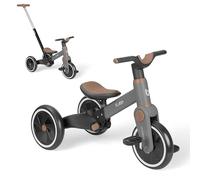 KikkaBoo Triciclo Evolutivo Flash 5 en 1, de 1,5 a 4 Años, Triciclo con Mango para Padres, Bicicleta de Equilibrio, Ruedas EVA, Estructura Metálica Resistente, Gris