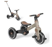 KikkaBoo Triciclo Evolutivo Flash 5 en 1, de 1,5 a 4 Años, Triciclo con Mango para Padres, Bicicleta de Equilibrio, Ruedas EVA, Estructura Metálica Resistente, Beige