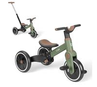 KikkaBoo Triciclo Evolutivo Flash 5 en 1, de 1,5 a 4 Años, Triciclo con Mango para Padres, Bicicleta de Equilibrio, Ruedas EVA, Estructura Metálica Resistente, Verde Militar