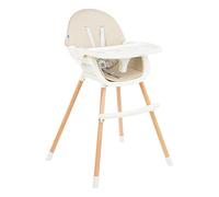 KikkaBoo Trona Bebé de Madera 2 en 1 NUTRI WOOD, Silla Alta hasta 36 meses, Trona Convertible, Silla Baja, Bandeja Extraíble, Beige