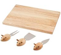 Kikkerland Tabla de Queso de Madera de Caucho, Acero Inoxidable, Juego de 4, Dura, marrón, 13 cm