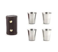 Kikkerland - Vasos de chupito con Funda de Piel, Color marrón