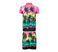 KIKLO Conjunto de camisa y pantalón corto hawaiano STAG Beach Hawaii Aloha Party Summer Holiday, JUEGO DE PI PALM, XXL