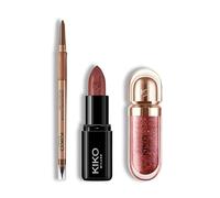 KIKO Milano Lip Glow Trio - Delineador de labios automático de precisión 18, lápiz labial Smart Fusion 431 y 3D Hydra Lipgloss 44 | El combo de labios perfecto para labios definidos y brillantes