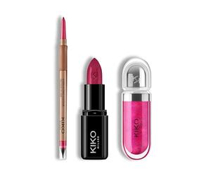 KIKO Milano Lip Glow Trio | Precision Automatic Lip Liner 11, Smart Fusion Lipstick 430 & 3D Hydra Lipgloss 23 | The Perfect Lip Combo for Defined & Glossy Lips