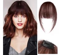 Kikone clip flequillo flequillo clip receptor de cabello humano tejido a mano en el lado del cabello humano curva flequillo de aire flequillo uso diario (marrón oscuro)