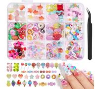 Kikonoke 150 dijes de uñas de caramelo para uñas acrílicas, lindas donas de piruleta 3D, dijes de arte de uñas de frutas, dijes de estrella y corazón, oso, joyería de gomitas con pinzas para