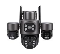 Kikumi Cámara de Seguridad Solar de 3 Lentes, 6MP HD Vista Panorámica de 360 Grados Detección Humana AI 30 Metros IP66 WiFi 6 a Prueba de Agua, con Alarma de Luz de Sonido Audio