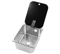 Kikumi Fregadero de Cocina RV 300x240x150 Mm de Acero Cuadrado de Acero Inoxidable Cuenca de Lavado a Mano 40 Mm con Cubierta de Vidrio Templado para Yates de Furgoneta
