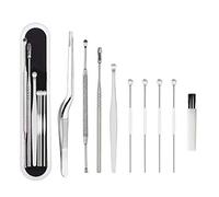Kikumi Kit de Eliminación de Cera para Oídos, Juego de Tapones para los Oídos de 8 Piezas, Herramienta de Limpieza de con Estuche, Removedor de Cureta de Cerumen de Acero Inoxidable (Plata)