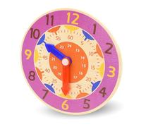 Kikuo 14 cm Reloj de Madera para Los Alumnos, Reloj de Aprendizaje para Niños Relojes de Enseñanza con manecillas de Horas y Minutos, Juguete Educativo, para Educación Familiar Preescolar (Rojo Rosa)