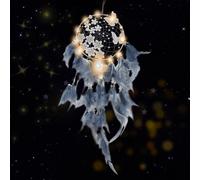 Kikuo Atrapasueños con plumas, Hecho a Mano Atrapasueños con Luz LED, Vintage Dream Catcher Estilo Bohemio para Decoración Hogar Dormitorio Boda Habitación Infantil, Adorno Regalo del Arte (Azul)