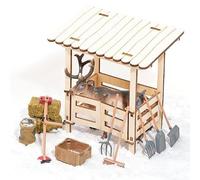 KIKVTE Juego de accesorios para gnoblecitos en miniatura, para puerta de amigo invisible, para puerta de amigo invisible, incluye reno, pesebre de comida, pacas de heno, herramientas de jardín