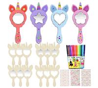 KIKVTER Set de Manualidades Unicornio, 12 Piezas Princesa DIY Espejos de Madera, Manualidades de Unicornio, Manualidades de Madera con Espejo para Cumpleaños Infantiles, Manualidades con Espejo de Ma