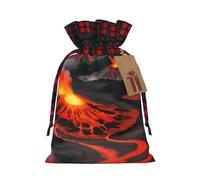 Kilauea - Bolsa de Navidad a cuadros con estampado de volcanes a juego con cordón para fiestas de cumpleaños de Navidad, 4.7 x 6.9 pulgadas