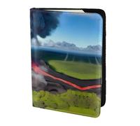 Kilauea Volcano Bloom - Tarjetero de piel con estampado de flores de volcán, accesorios de viaje, funda para pasaporte para mujeres y hombres, Negro -, Talla única