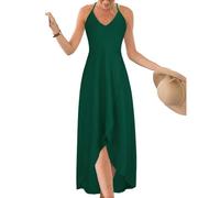 KILIG Abito estivo Largo con scollo a V da Donna Abiti Maxi floreali asimetrici Abito Casual(Verde,Small)