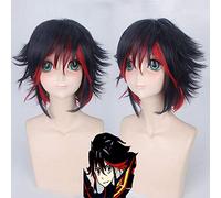 Kill LA Kill Matoi Ryuko Pelucas de Cosplay para Mujer Peluca de pelo sintético rizada corta Negro y rojo Gradiente Anime Universal