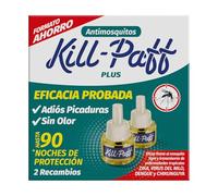 KILL-PAFF | Antimosquitos Eléctrico | Protección Eficaz Contra Mosquitos Tigre y Transmisores de Enfermedades Tropicales | Sin Olor | 90 Noches de Protección | 2 Recambios 33 + 33 ml