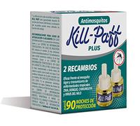 KILL-PAFF | Antimosquitos Eléctrico | Protección Eficaz Contra Mosquitos Tigre y Transmisores de Enfermedades Tropicales | Sin Olor | 90 Noches de Protección | 2 Recambios 33 + 33 ml