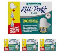 KILL-PAFF - Insecticida Eléctrico Antimosquitos, Eficaz Contra Mosquito Tigre y Transmisores de Enfermedades Tropicales, Difusor, 90 Noches de Protección (Contenido: 1 difusor + 2 recambios)