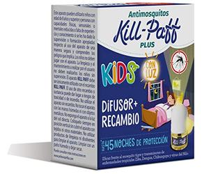 KILL-PAFF KIDS |Insecticida Eléctrico |Antimosquitos |Eficaz Contra Mosquito Tigre y Transmisores de Enfermedades Tropicales |Sin Olor|45 Noches de Protección |Contenido: 1 Dif + 1 Rec