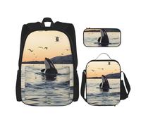 Killer Whale - 3 mochilas de 16 pulgadas para escuela preescolar y lonchera para niños pequeños, Black, Talla única, Juego de mochila escolar