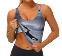 Killer Whales Swim Along Print Leisure Crop Tank para mujer, secado rápido, chaleco deportivo, yoga, fitness, Negro, S