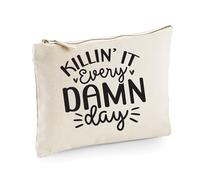 Killin It Every Damn Day - Bolsa de maquillaje divertida, beige