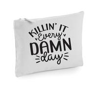 Killin It Every Damn Day - Bolsa de maquillaje divertida, gris