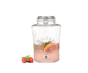 Kilner Diamond - Dispensador de bebidas de cristal de 5 litros con grifo de acero inoxidable, tapa hermética con clip y sello de silicona, ideal para zumos, cócteles y bebidas infundidas