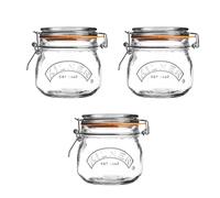 Kilner Juego de 3 tarros redondos superiores, capacidad de 0,5 litros, sello naranja de alta calidad y cierre de clip de acero inoxidable, perfecto para almacenamiento y conservación (0025.054)