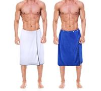 kilofly 2pc Men's Adjustable Shower Wrap Bath Towel with Snap Closure 27 x 55 Inch
