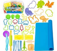 Kilpkonn Accesorios Plastilina, 41 Piezas Herramientas Plastilina Moldes, Forma, Tijeras, Rodillo, Tapete con Bolsa de Almacenamiento, para niños 3 4 5 6 7 años