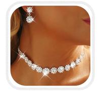 Kilshye Juego de gargantilla de diamantes de imitación plateados, conjuntos de joyas de boda para graduación, joyería de disfraz para mujer, Talla única, Metal, No es una piedra preciosa