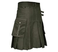 Kilt - Disfraz medieval para hombre, falda escocesa, falda escocesa con bolsillo, falda plisada, color verde medieval, falda tradicional, carnaval, retro, cosplay, ropa, verde, XL