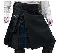 Kilt escocés hombre falda escocesa para hombres tartán irlandés faldas fiesta tradicional guerrero escocia falda plisada vintage gótico ropa kilt utilidad, Negro , XL