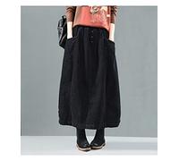 Kilt Falda Escocesa Otoño Invierno Falda De Pana Mujeres Vintage Midi Faldas Largas Mujer Cintura Elástica A-Line Falda Plisada Talla Grande Talla Única,Negro