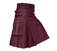 Kilt Utilitaire pour Homme - Uni - Tartán - Faldas Utilidades - Steampunk - Ropa gótica escocesa - Ropa de Boda - Kilt de Piel con Correas, rojo, L