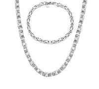 Kim Johanson Cadena bizantina de acero inoxidable para hombre en plata, pulsera y collar, cadena ancha para hombres, resistente al agua, cadena gruesa de 5 mm de ancho, diferentes longitudes, cadena