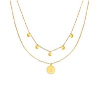 Kim Johanson Collar de acero inoxidable para mujer, con moneda y letra, en oro, con 5 placas, colgante de la A a la Z, joyas bohemias para mujeres, cadena de círculos, resistente al agua, ajustable