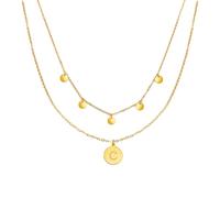 Kim Johanson Collar de acero inoxidable para mujer, con moneda y letra, en oro, con 5 placas, colgante de la A a la Z, joyas bohemias para mujeres, cadena de círculos, resistente al agua, ajustable