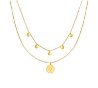 Kim Johanson Collar de acero inoxidable para mujer, con moneda y letra, en oro, con 5 placas, colgante de la A a la Z, joyas bohemias para mujeres, cadena de círculos, resistente al agua, ajustable