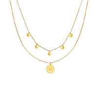 Kim Johanson Collar de acero inoxidable para mujer, con moneda y letra, en oro, con 5 placas, colgante de la A a la Z, joyas bohemias para mujeres, cadena de círculos, resistente al agua, ajustable