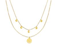 Kim Johanson Collar de acero inoxidable para mujer, con moneda y letra, en oro, con 5 placas, colgante de la A a la Z, joyas bohemias para mujeres, cadena de círculos, resistente al agua, ajustable