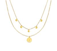 Kim Johanson Collar de acero inoxidable para mujer, con moneda y letra, en oro, con 5 placas, colgante de la A a la Z, joyas bohemias para mujeres, cadena de círculos, resistente al agua, ajustable