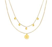 Kim Johanson Collar de acero inoxidable para mujer, con moneda y letra, en oro, con 5 placas, colgante de la A a la Z, joyas bohemias para mujeres, cadena de círculos, resistente al agua, ajustable